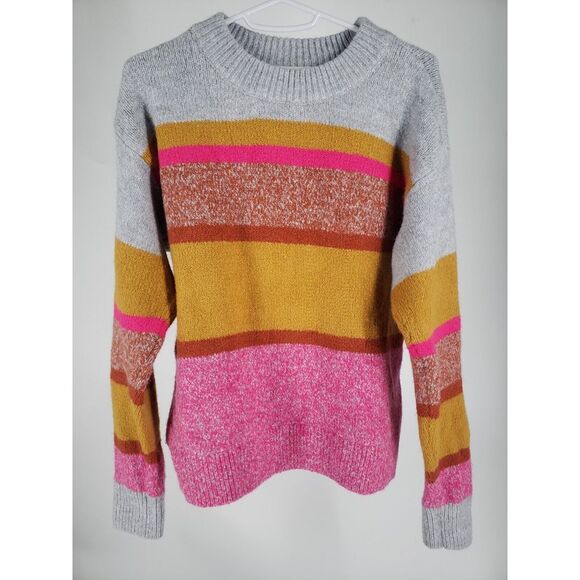 Lou & Grey Loft Sweater Fresh Color Pop Soft Knit Multi Stripe Crew Neck Size‎ S - Picture 2 of 10